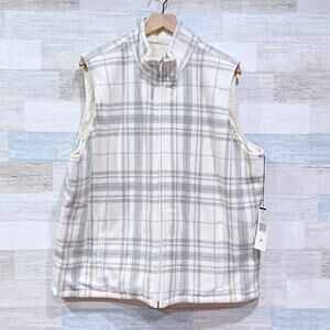 Lauren Ralph Lauren Plaid Fleece Vest Jacket Cream Gray LRL Womens Plus Size 3X
